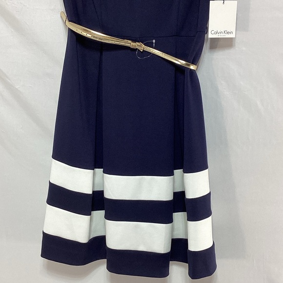 NWT Calvin Klein Size 8 Navy and White Midi Dress - Picture 3 of 12